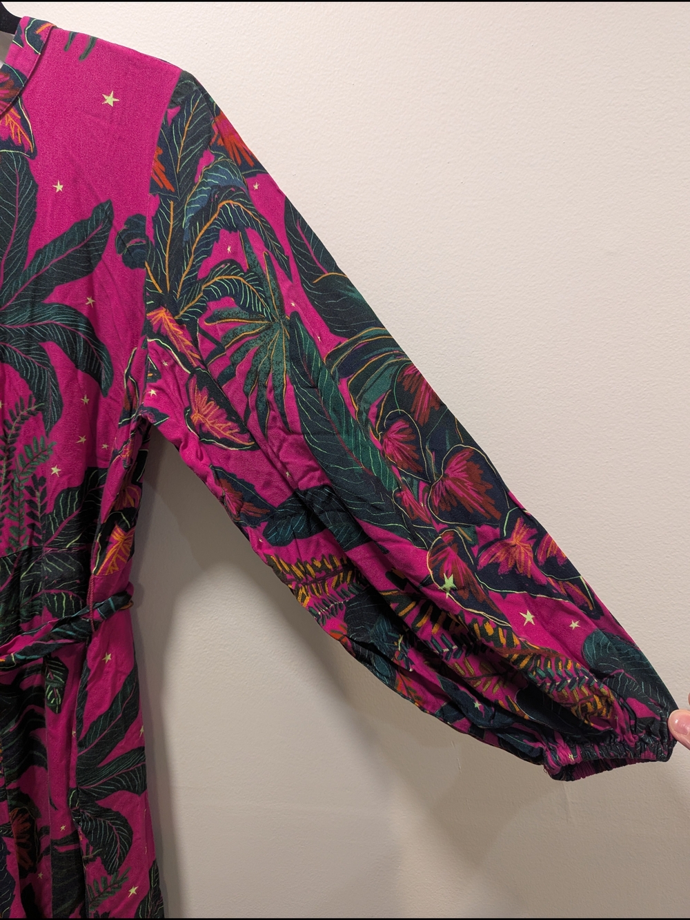 FARM Rio Tropical Fuchsia Wide-Leg Jumpsuit Tie Waist Large Tropical Resort - Picture 9 of 16